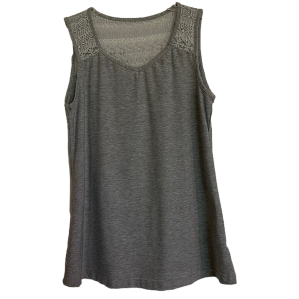 Pullover Tank Top with Lace Accent, Women’s S, Gray
